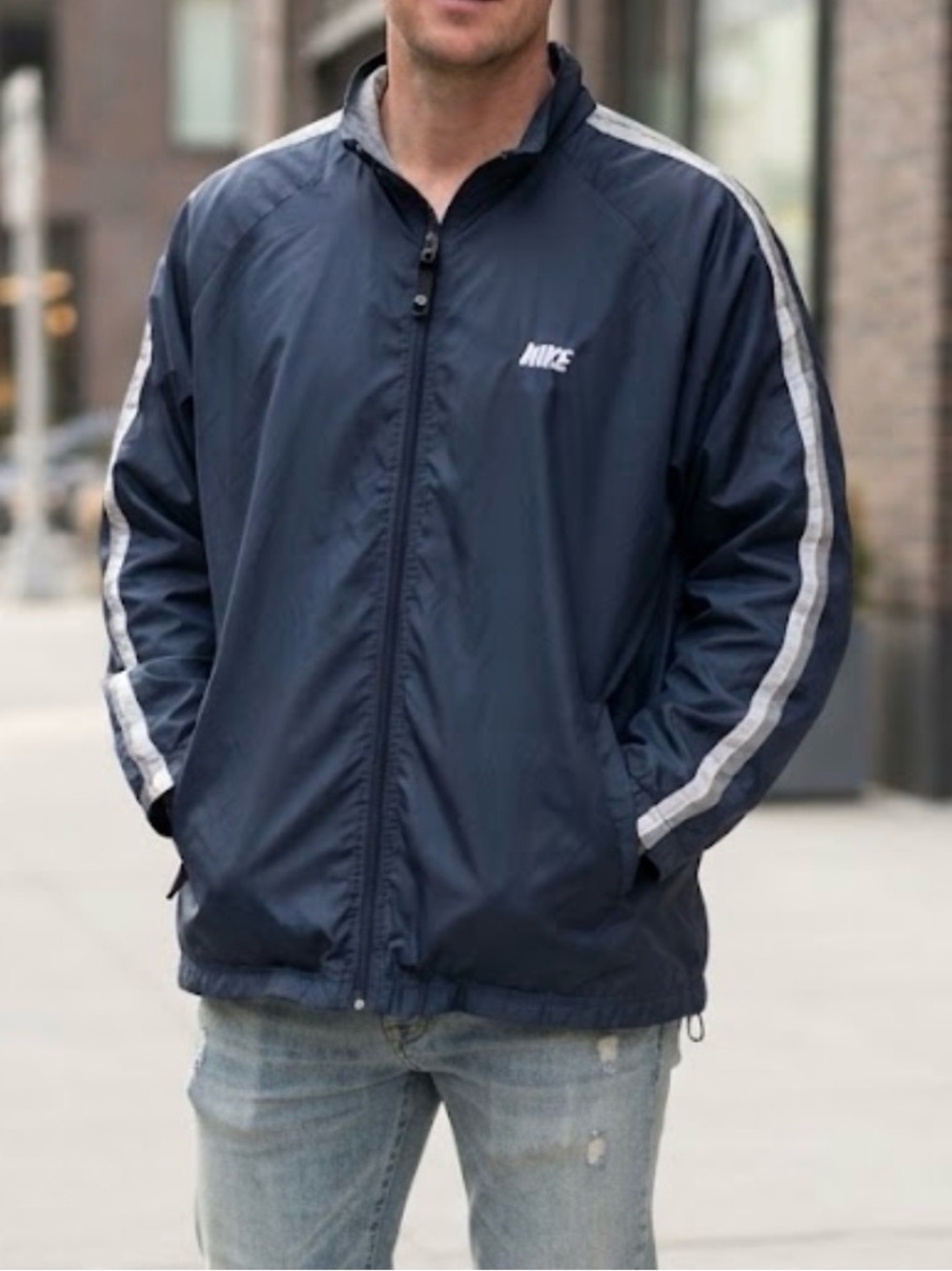 Vintage Nike Navy Blue & Grey Full-Zip Windbreaker Jacket XL